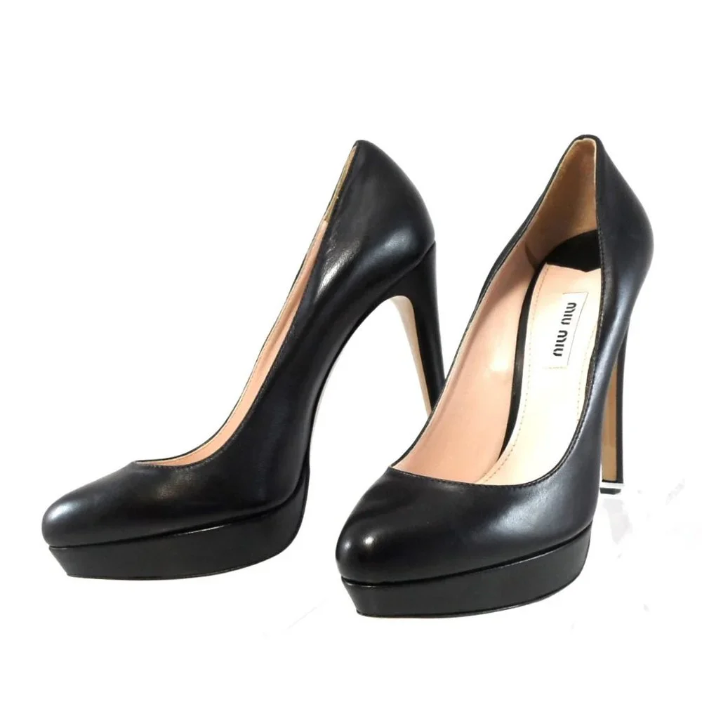 NIB$645 Miu Miu Classic Leather Platform Pump Stiletto Heels 38.5 8 - Picture 6 of 11